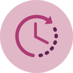 Course duration icon of a clock in a pink sticker
