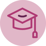 Graduate cap icon on a pink sticker