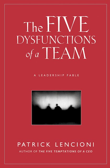 Red front cover of book, The Five Dysfunctions of a Team