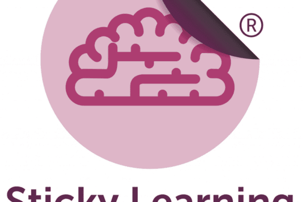 Sticky Learning Lunches logo with purple brain icon inside pink circle